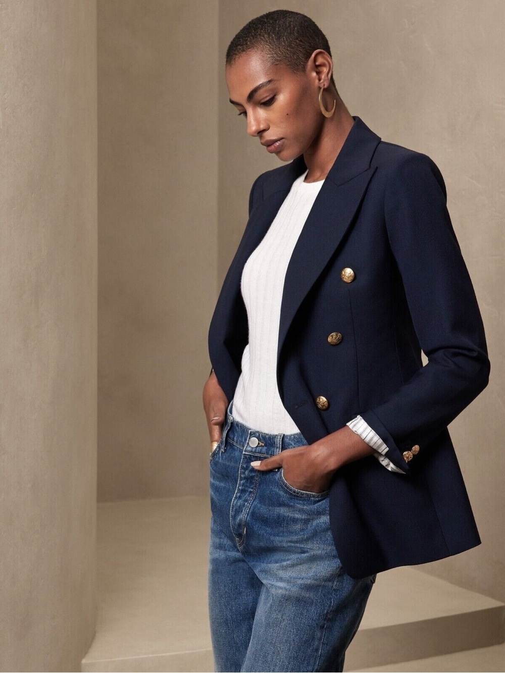 Banana Republic Navy Blue Captain's Blazer Jacket Gold Buttons Size 14